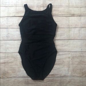 Anne Cole Black Mesh Cut Out One-Piece Swimsuit